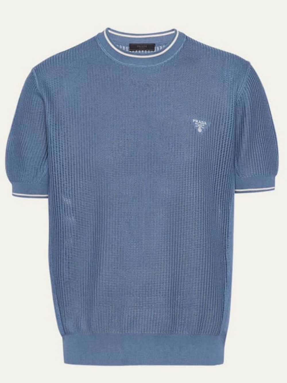 Prada Light Blue Waffle Knit Silk-Cotton Short Sleeve Top